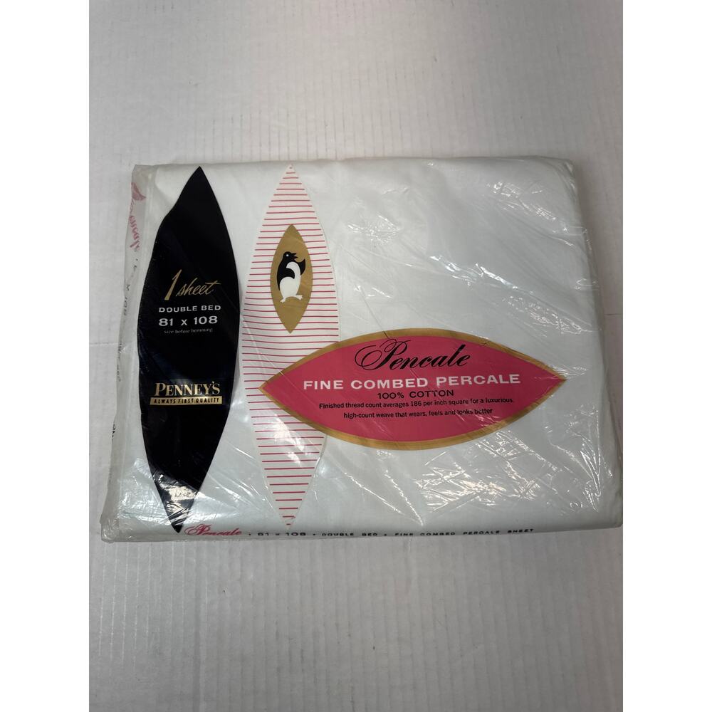 Penneys White Combed Percale Double‎ Flat Top Sheet Percale Cotton NOS Penneys
